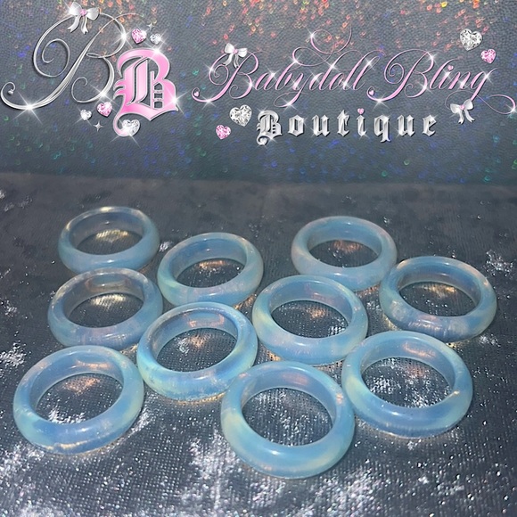 babydollblingboutique Jewelry - Opal ring bands opalite clear shiny milky healing crystal rock opalite ring band